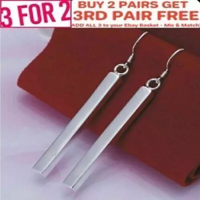 925 Sterling Silver Plated Stud Dangle Hoop Crystal Earrings For Women Girl Gift • £3.49