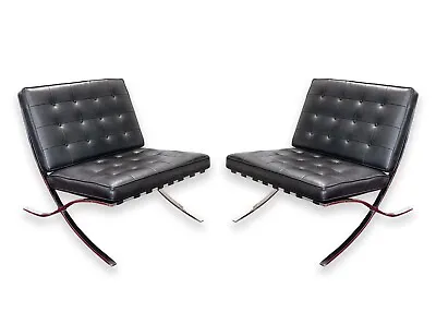 Pair Of Mies Van Der Rohe Barcelona Style Mid Century Modern Lounge Chairs • $1800