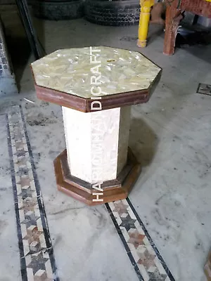 £726.27 • Buy 18 H 12  Dia White Wodden Stand Table Top Base Leg SeaShell Inlaid Work E568