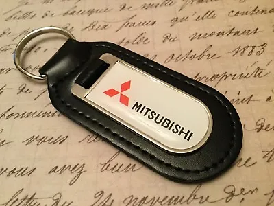 Mitsubishi Printed Black Leather Key Ring Fob Shogun Evo Outlander L200 Lancer • $7.41