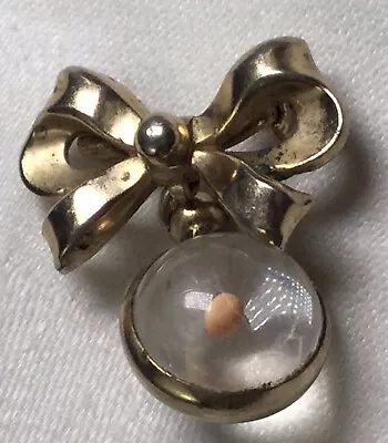 Coro Vintage Round Lucky Mustard Seed Bow Brooch Pin Pool Of Light • $18.99