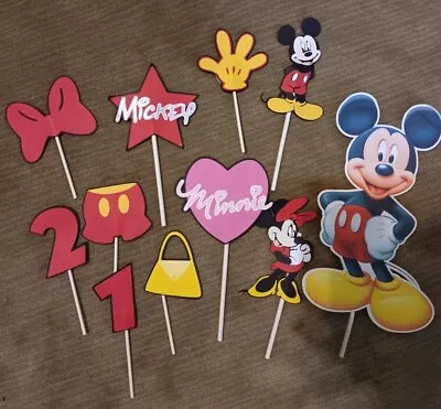 LOT 11 MICKEY MOUSE Minnie Birthday Party CAKE TOPPERS 12pc Double Sided • $14.99