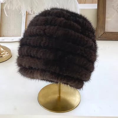 Men's Real Mink Fur Hat Winter Warm Beanie Cap Headwear Hunting Ski Black Brown • $24.64