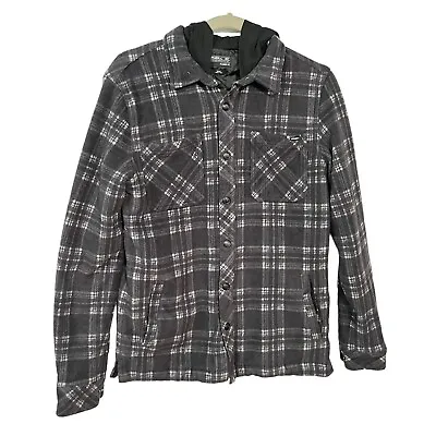 Oneill Flannel Shirt Jacket Small Hoodie Classic Fit Fleece Black Gray Plaid Men • $19.95