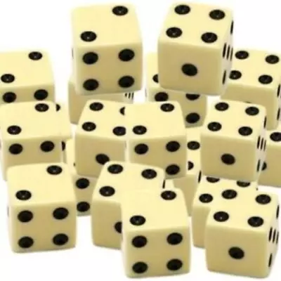 Set Of 5 Six Sided Square Opaque 15mm D6 Dice - Off White With Black Pip Die • $7.65