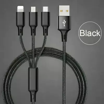 3 In 1 Multi USB Cable Fast Charger Type C 1.2m Lead For IOS SamsungHuawei • £3.29