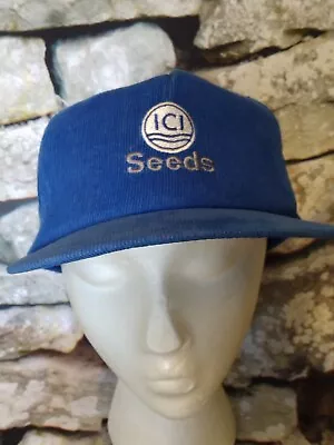 Vintage ICI Seeds Hat Corduroy  Snapback Cap Blue Hat Farmer USA Swingster • $9