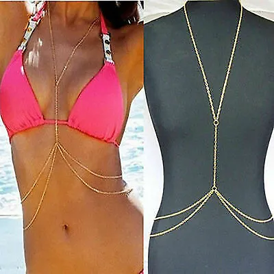 Stunning Gold Belly Body Chain Necklace Waist Bikini Beach Summer Crossover A001 • £4.95