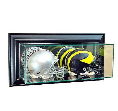  Wall Mounted Glass Double Mini Helmet Display Case Black  Molding Free Shipping • $90.24