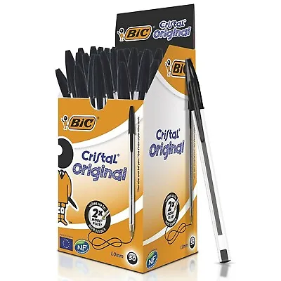BIC PENS Cristal Medium Office Ball Point Pens Biros 1.0MM BLACK ORIGINAL 1 - 50 • £1.89