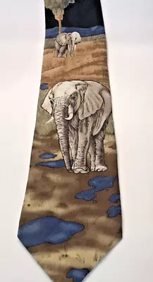 African Elephant Scene Puritan Special Edition Vintage Black Polyester Tie • $12.98