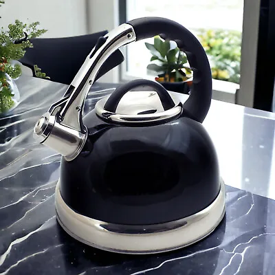 3.5L Whistling Stovetop Kettle Black Stainless Steel Gas Electric Induction Hobs • £18.99