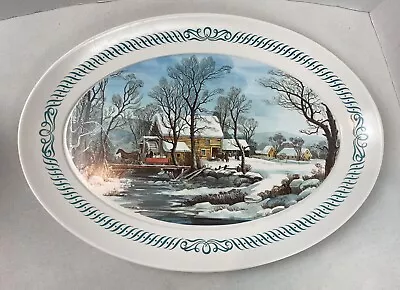 Brookpark Winter Scene Melamine Melmac Oval Platter 15  By 21  Turkey #21L • $24.99