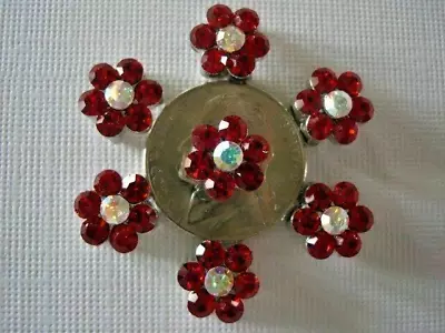 2 Hole Slider Beads Daisy Red & AB  #7 • $6.25