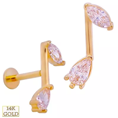 14k Yellow Gold  Eighth Note Pear And Marquise CZ Labret • $116
