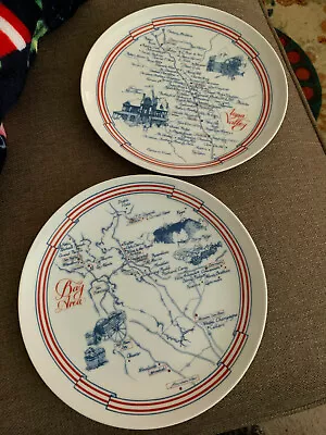 Set Of 2 CALIFORNIA VINEYARDS Winery Maps PLATES 1981 Wayland Napa Bay Area • $34.88