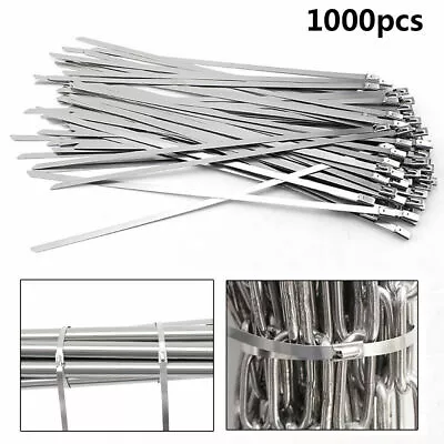 1000Pc 304 Stainless Steel Exhaust Wrap 18  Self-locking Cable Metal Zip Ties • $89.99