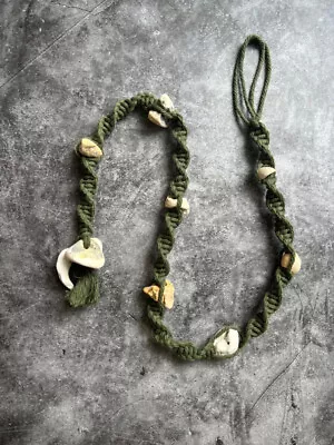 Olive Green Hag Stone Cord | Macrame | Handmade | Luck &amp; Abunda • £14.50