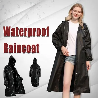 Waterproof Raincoat Jacket Mens Womens Long Hooded Rainwear EVA Rain Coat AU • $7.82