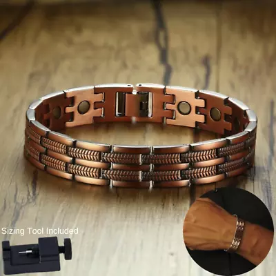 Magnetic Therapy Bracelet Arthritis Pain Relief Men Women Pure Copper Bracelet • £48.85