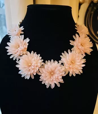 J Crew Light Pink Blush Petal Dahlia Chain Crystal Floral Flower Necklace Gold • $47.99