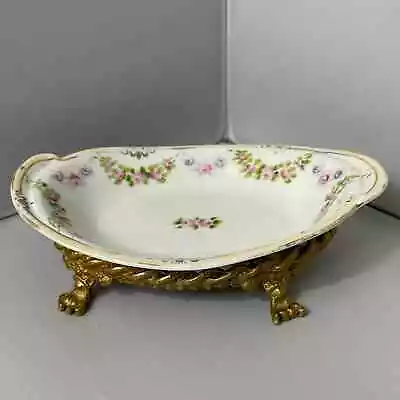 Vintage Nippon Porcelain Soap Dish On Twisted Metal Gold Tone Stand Shabby Chic • $18