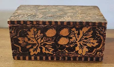 Vintage Carved Wood Trinket Jewelry Box Hinged Lid 4.5  X  3  X 2  • $12.95