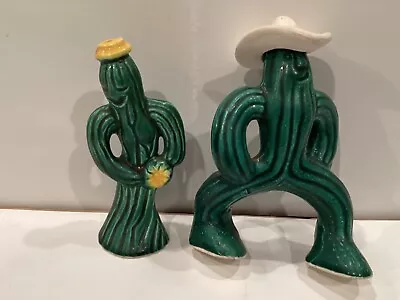 Pair Vintage Cactus SAGUARO Figurines Southwestern Style Salt Pepper Shakers • $29