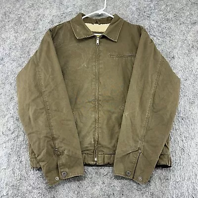 VTG Cabelas Jacket Mens L Green Full Zip Sherpa Lined Detroit Bomber Coat 90s • $69.95