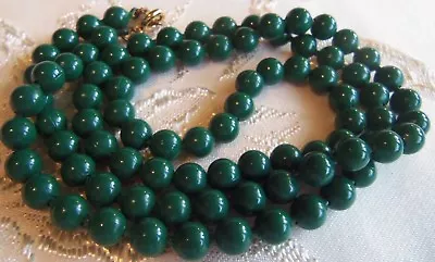 Vintage Long  25 Inch Chinese Jade Glass Bead Necklace Knotted Designer Logo • $189.50