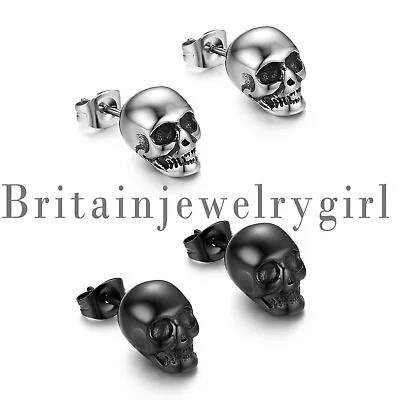 Punk Goth Stainless Steel Skull Skeleton Ear Stud Earrings Men Women Pierced 2pc • $18.99