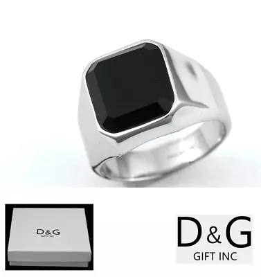 DG Men's Stainless Steel Onyx BlackHigh Polish Rings #7 8 9 10 11 12 13 + Box • $15.99