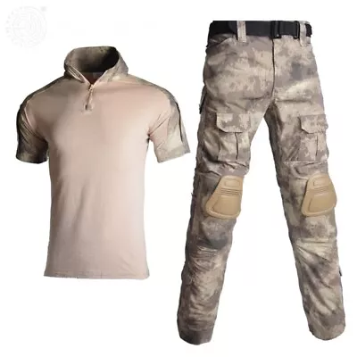 Mens Short Sleeve T-Shirt Cargo Pants Military Sets BDU Uniform Army Camo Casual • $56.99