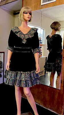 Suzies Ruffles Square Dance 3 Piece Outfit Black Skirt And Blouse With Self Belt • $130