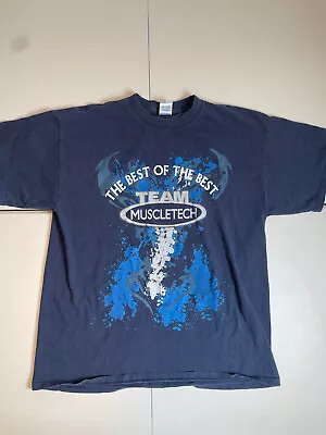 VTG Y2K M&O Team Muscletech Blue Skull Shirt Short Sleeve Distressed Mens XL • $16.99