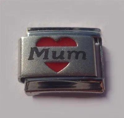 9mm  Italian Charm  L104  Mum With Love Heart  Fits Classic Size Link Bracelet • £3.75