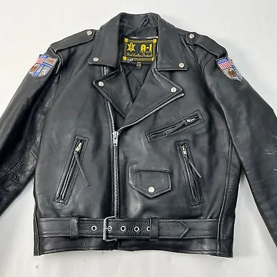 A-1 Genuine Leather Black Motorcycle Jacket W. Disney TV Prop Metropolitan Sz 44 • $89.99