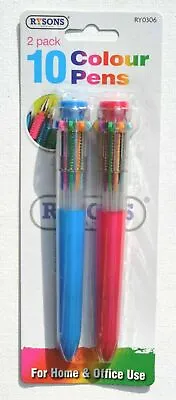 2 X Multi Colour 10 Retractable Ballpoint Pen Ball Pens Black Blue Red Green New • £3.99