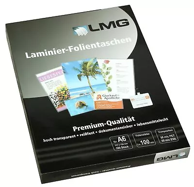 LMG LMGA6-100 Laminating Pouches A6 111 X 154 Mm 2 X 100 Mic Pack Of 100 • £11.33