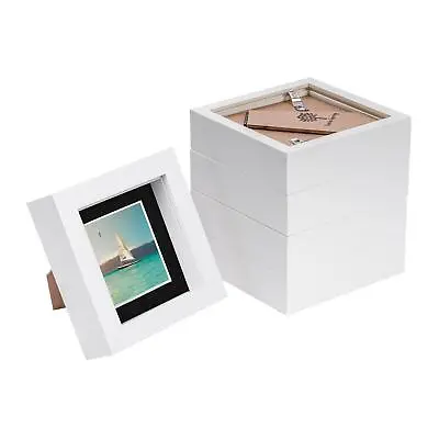 £14.99 • Buy 5x White 4  X 4  3D Box Photo Frames Black 2  X 2  Mount Craft Shadow Picture