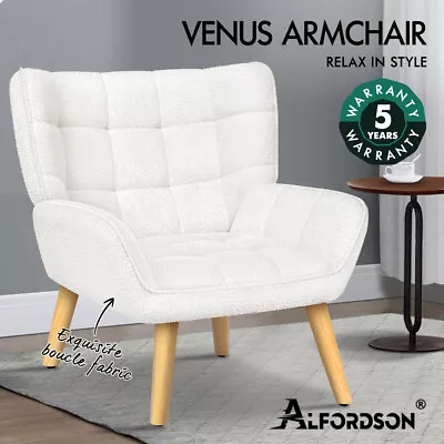 ALFORDSON Armchair Accent Chair Tub Velvet Lounge Sofa Couch Fabric Seat Ottoman • $179.95