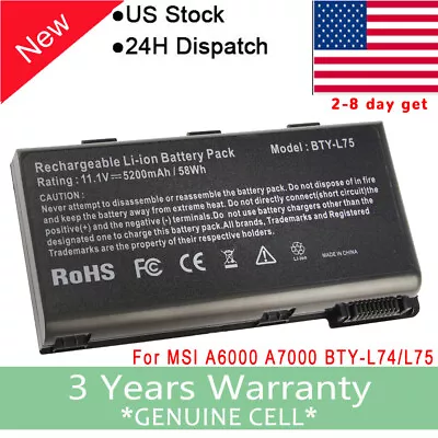 Battery For MSI BTY-L74 BTY-L75 MS-1682 A5000 A6000 91NMS17LD4SU1 91NMS17LF6SU1 • $17.99