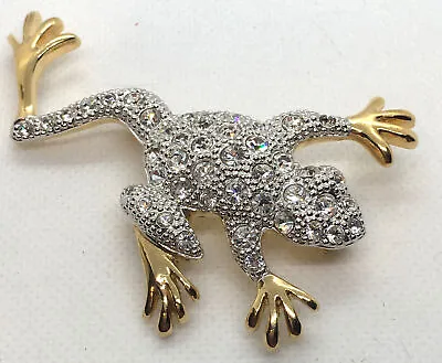 Fun Vintage/retro Frog Shaped Brooch/pin With Clear Rhinestone Accents! • $13