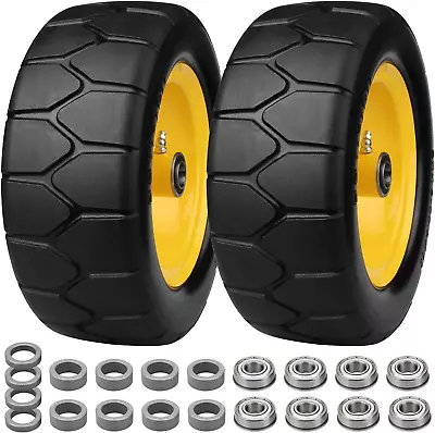 2 Pack Lawn Mower Flat Tires Solid PU Wheel For John Deere Craftsman Carts DIY • $123.32