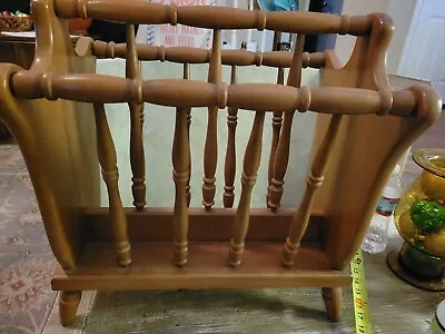 $58 • Buy Vintage Large Heavy Solid Oak Magazine Holder Rack Storage Footed