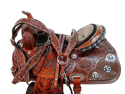 Pro Western 15 16 17 Barrel Racing Horse Pleasure Floral Tooled Trail Tack Set • $355.25