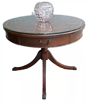 Antique 1954 Mersman Coffee Table Round Glass Top Claw Foot Mahogany Table #5954 • $289