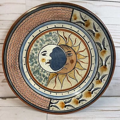 Vintage Jimon Tonala Mexican Art Pottery 12-1/4”Hanger Display Plate Sun Moon • $52.99