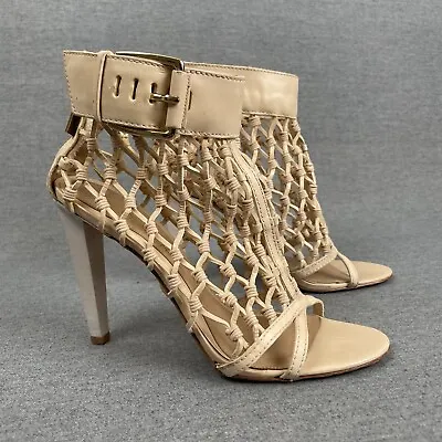 L.A.M.B. Gwen Stefani Stiletto Heels Women 9 Tan Cream Leather Caged Cocktail • $120