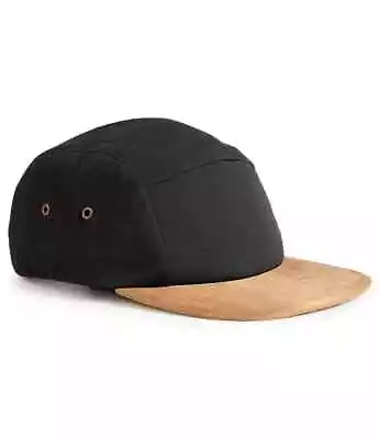 Beechfield 5 PANEL 'SUEDE PEAK' SNAPBACK PLAIN BASEBALL CAP HIP HOP BLACK B658 • £10.25